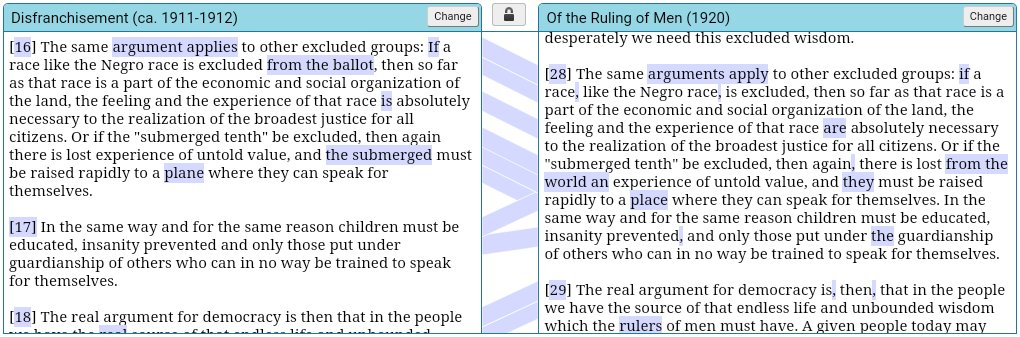 Du Bois's 'Disfranchisement' collated with 'Of the Ruling of Men' (Juxta collation software)