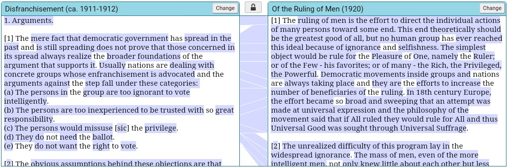 Du Bois's 'Disfranchisement' collated with 'Of the Ruling of Men' (Juxta collation software)