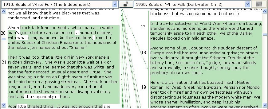 Du Bois's 'Disfranchisement' collated with 'Of the Ruling of Men' (Juxta collation software)
