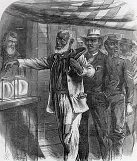Line drawing: The First Vote (Harpers Weekly, 1867)
